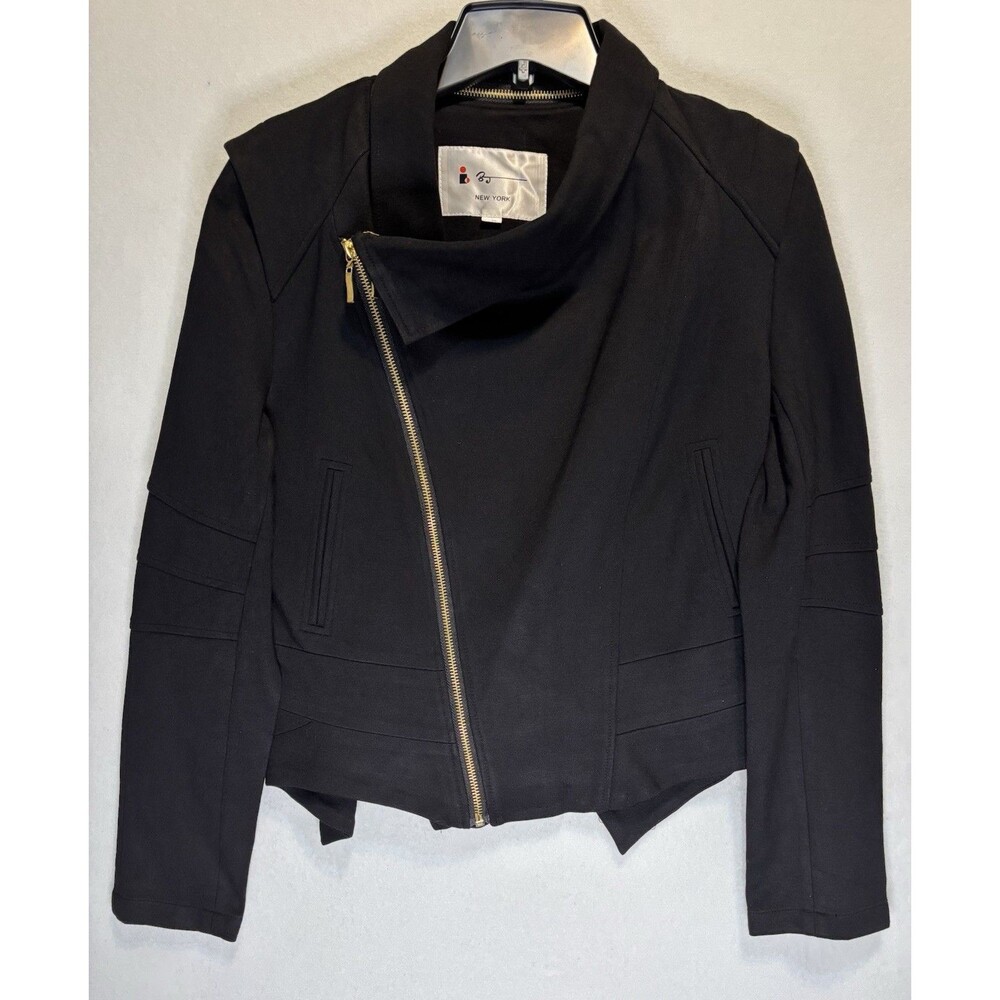 BJ  New York Asymmetrical Zip Moto Jacket Black w/Gold-Tone Zippers. US4 S. (34)